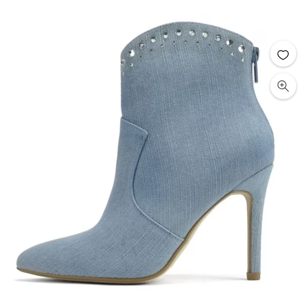 Soda Light Blue Denim Pointed Toe Stiletto Bootie with Rhinestones Size 8.5 NWT